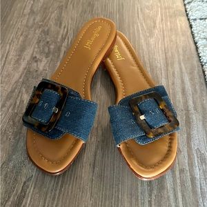 J.McLaughlin Denim & Tortoise Bella Slide Sandals